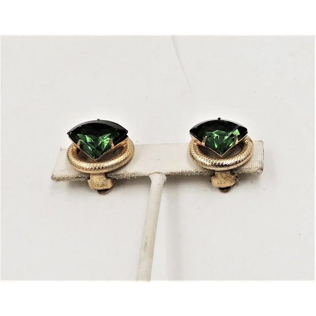 Napier Vintage 1950s Signed Napier Faux-Emerald Clip Earrings - 2 Pieces For Sale - Image 4 of 9