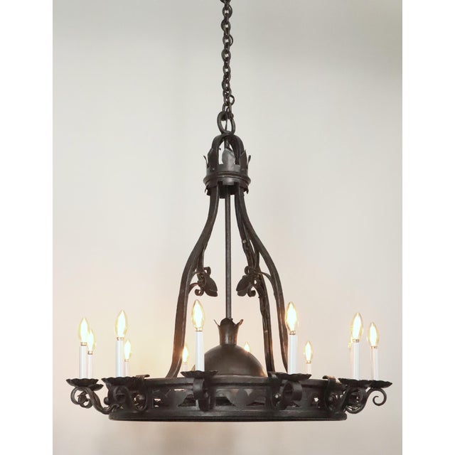 Mid 20th Century Mid 20th Century Restored Gothic Black Wrought Iron Chandelier For Sale - Image 5 of 9