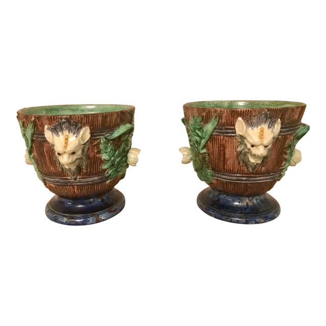 19th Century French Majolica Jardinieres - a Pair For Sale