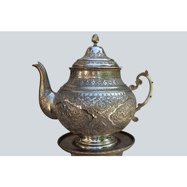 Vintage Islamic Brass Samovar Set with Silver Patina, 1920s For Sale - Image 13 of 18