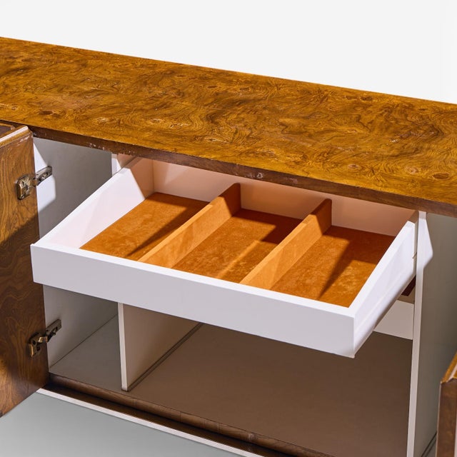 Brown Milo Baughman for Thayer Coggin Mid Century Burlwood and Chrome Credenza For Sale - Image 8 of 10