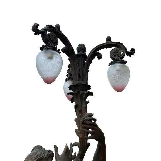 Large Bronze Torchère Figurative Lamps, 1920s, Set of 2 For Sale - Image 11 of 16