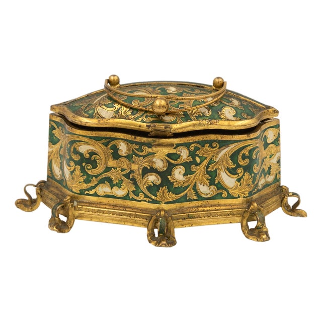 Gilt Metal and Green Enamel Jewelry Box — Maison Boissier, Paris French, Circa 1900–1930 For Sale
