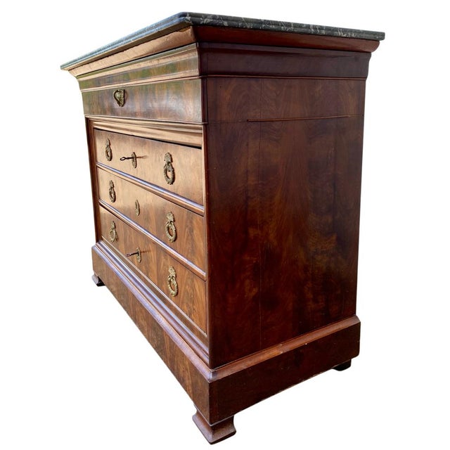Louis Philippe Commode in Walnut and Burr Walnut with Black Marble Top, 1890s For Sale - Image 9 of 13
