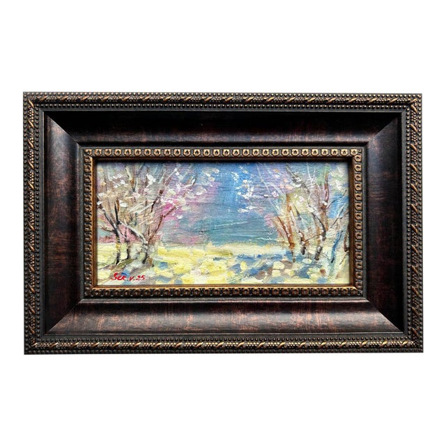 Framed Original Painting Cherry Blossoms Plein Air Landscape by Valeriya Serova For Sale