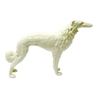 Mid-Century Large Art Deco White Porcelain Borzoi Figurine For Sale
