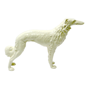 Mid-Century Large Art Deco White Porcelain Borzoi Figurine