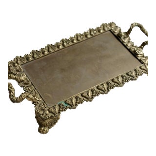 Vintage Victorian Style Brass Vanity Tray With Claw Feet For Sale