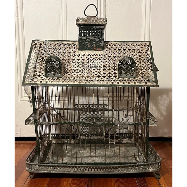 Antique 19th Century French Tole & Wire Victorian House Form Bird Cage For Sale - Image 10 of 15