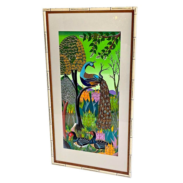 1970s Adam Leontus Art Naif Framed Serigraph Screen Print: Peacock For Sale - Image 9 of 18