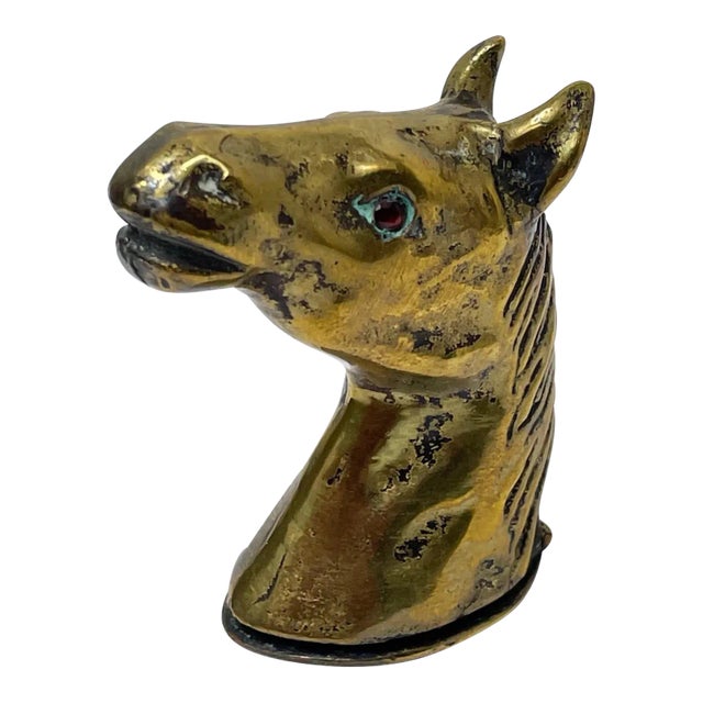 1900s English Edwardian Horse Head Vesta Match Case With Glass Eyes For Sale