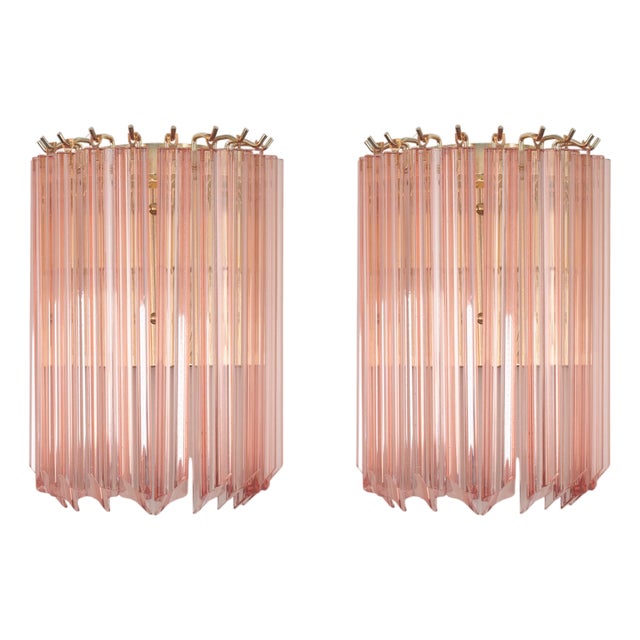 Vintage Italian Wall Lamps with Murano Glass Pink, 1990s, Set of 2 For Sale