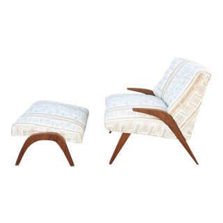Mid Century Arm Chair With Ottoman For Sale