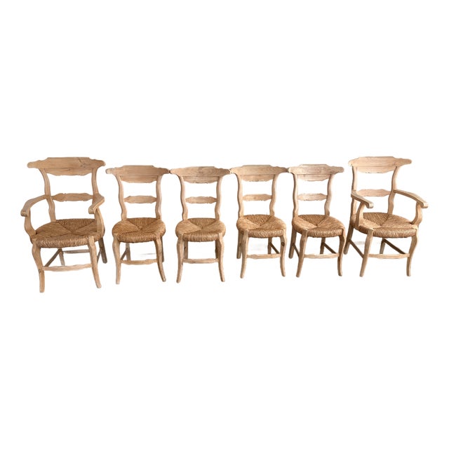 French Provincial Style Dining Chairs With Woven Seats — Set of Six For Sale
