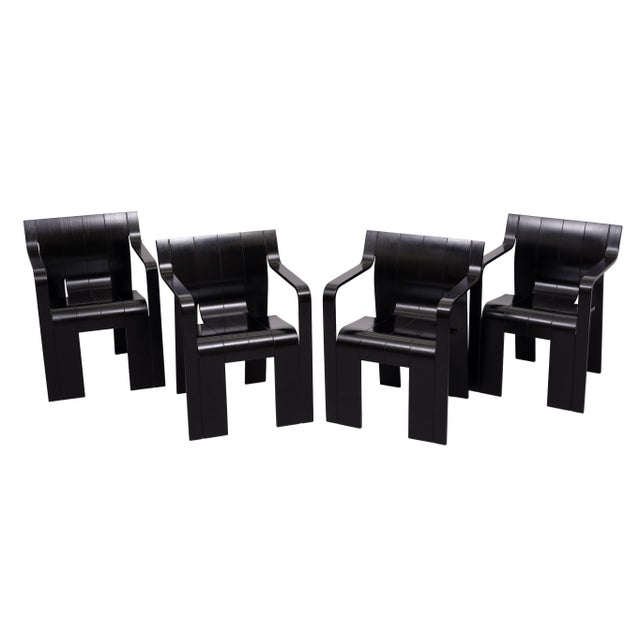 Wood Black Strip Armchairs by Gijs Bakker for Castelijn, Holland, 1970s, Set of 4 For Sale - Image 7 of 18