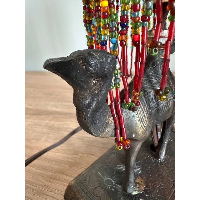Vintage Middle Eastern-Style Camel Table Lamp With Colorful Glass Bead ...