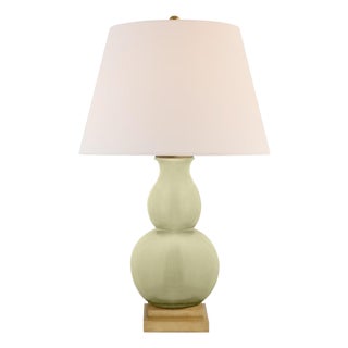 Chapman & Myers by Visual Comfort Signature Gourd Form Small Table Lamp in Celadon Crackle with Linen Shade For Sale