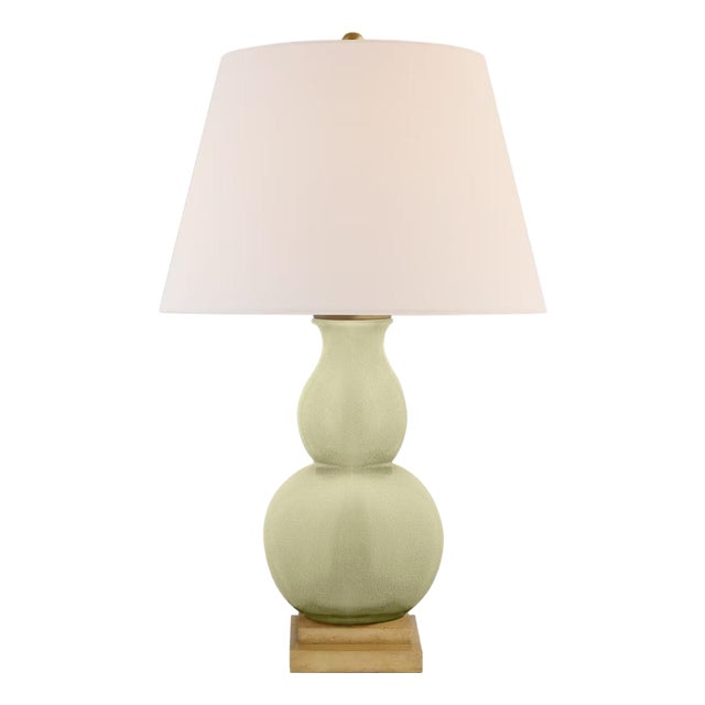 Chapman & Myers by Visual Comfort Signature Gourd Form Small Table Lamp in Celadon Crackle with Linen Shade For Sale