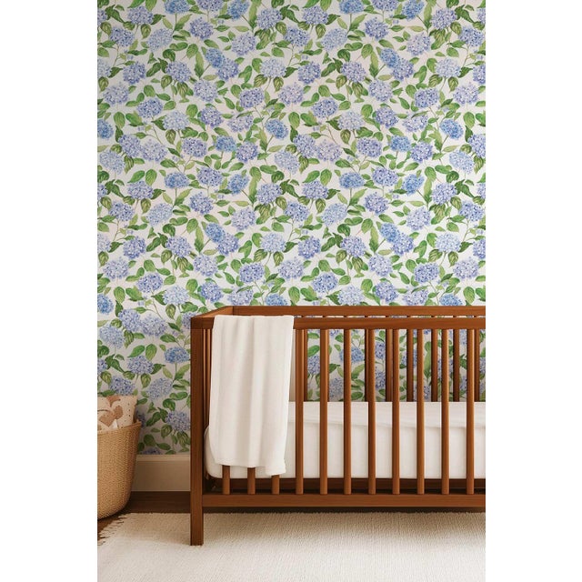 Hydrangea Blooms Floral Grasscloth Wallpaper by House Party | Nikko Blue | 6 Yards For Sale In Charlotte - Image 6 of 7