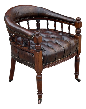 Brown Leather and Mahogany Captain's Desk Armchair, 1860