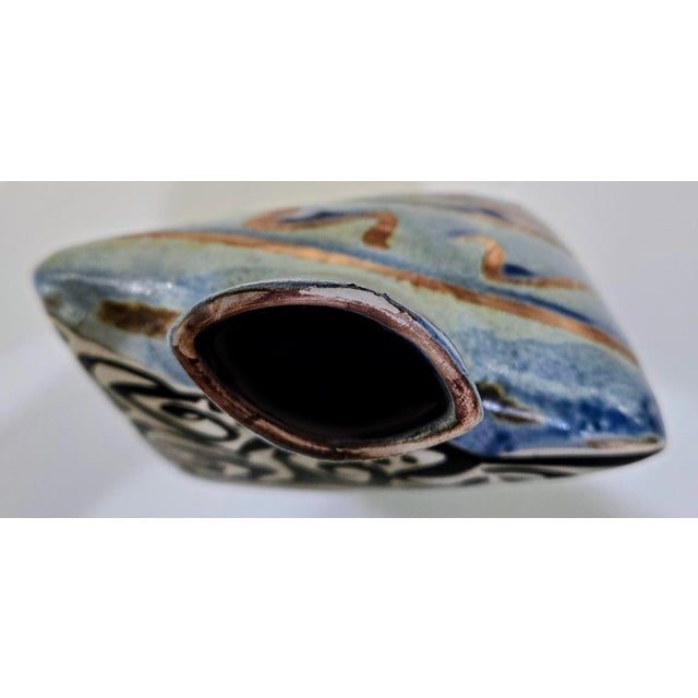 Alfajar Ceramica Spanish Hand Painted Modernist Face Sgraffito Stoneware Vase For Sale - Image 12 of 14