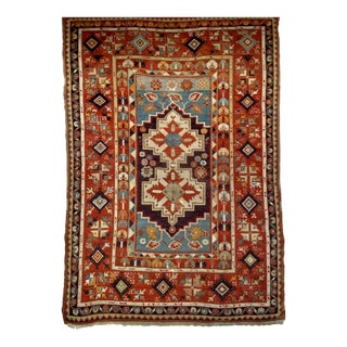 19th Century Anatolian Village Area Rug, Handwoven, Purple & Turquoise, 4' x 6' For Sale