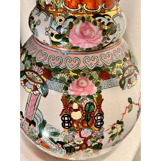 Vintage Chinese Export Famille Rose Monumental Floriform Vase For Sale - Image 6 of 12