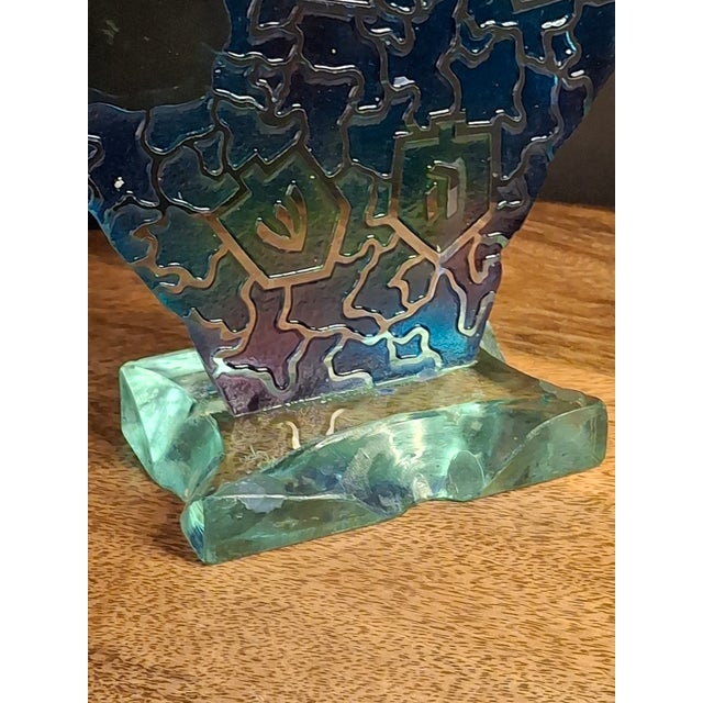 Turquoise Late 20th Century Signed Uda Yehuda Parmat Studio Art Glass Menorah Iridescent Fused Dreidel For Sale - Image 8 of 17