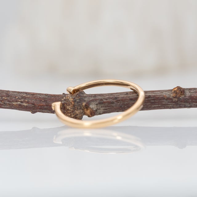 Open Band Ring With Bezel Diamond Accents in Solid 14k Gold | Stackable Band, Size 6.75 For Sale - Image 9 of 9