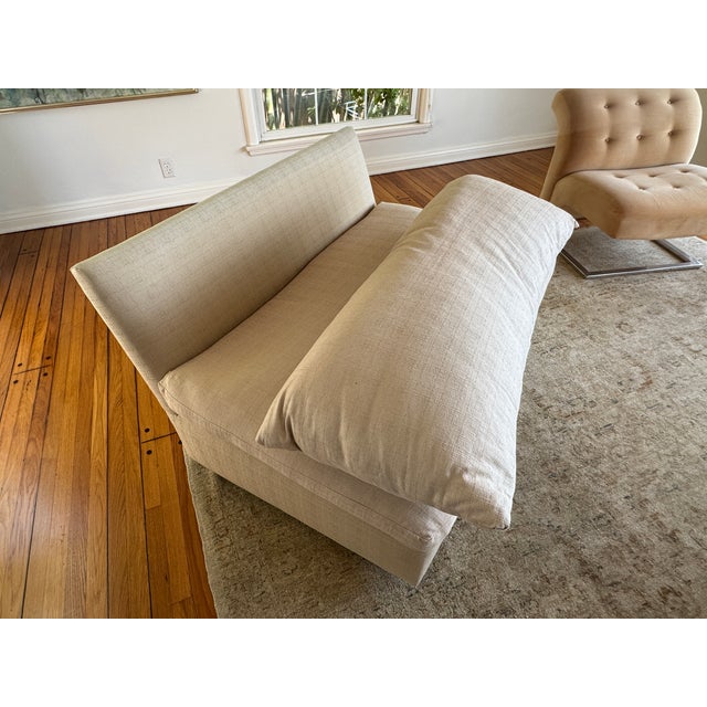 Pair Armless Loveseats Down Cushions Circa 1970s For Sale - Image 9 of 11