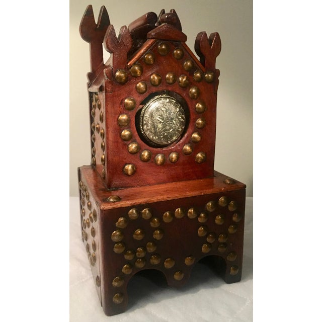 19th Century Folk Art Wooden and Brass Pocket Watch Holder For Sale - Image 11 of 12
