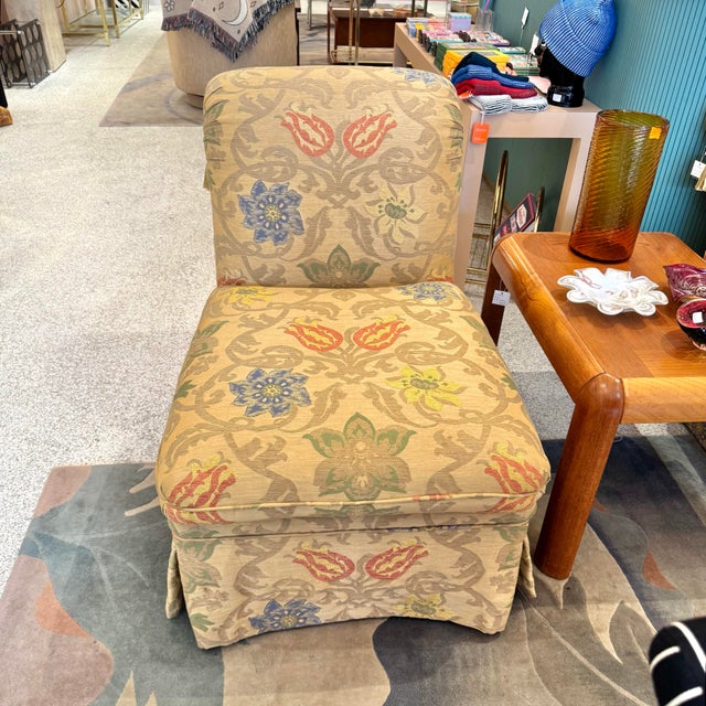 1980s Vintage Gold Upholstered Slipper Chair For Sale - Image 5 of 11