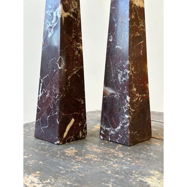 Vintage Rosso Levanto Marble Obelisks, a Pair, Circa 1950s For Sale - Image 9 of 12