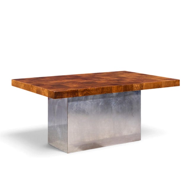 Milo Baughman for Thayer Coggin Mid Century Burlwood and Chrome Dining Table With 2 Leaves For Sale In Chicago - Image 6 of 13