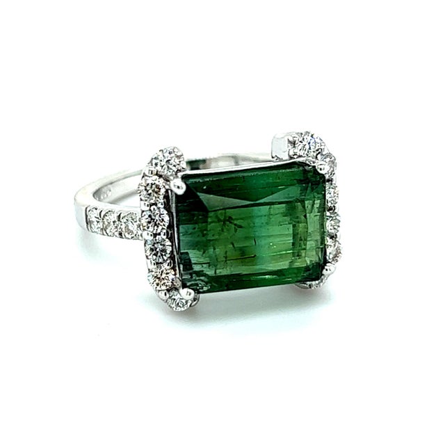 Natural Tourmaline Diamond Ring 14k W Gold 4.2 TCW Certified For Sale - Image 10 of 16