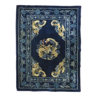 Dragon Blue Chinese Rug, Mid-20th Century For Sale