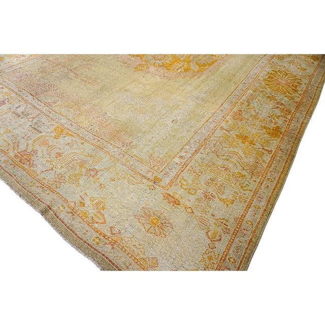 1890s Ivory Large Open Field Antique Turkish Decorative Medallion Oushak Rug For Sale - Image 4 of 10