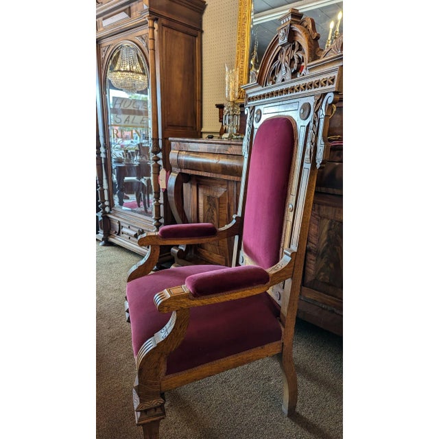Victorian Late 19th Century Oak Gothic Throne Chair For Sale - Image 3 of 9