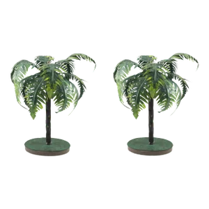Pair of Vintage Asian Green Tole Bonsai Palm Tree Sculptures