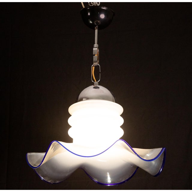 Italian Midcentury Murano Blue and Trasparent Pendant, 1980s For Sale - Image 3 of 10