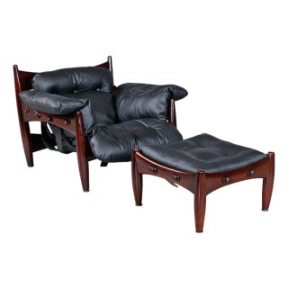 Brazilian Rosewood & Leather Sling Chair and Ottoman by Sergio Rodrigues for Isa For Sale