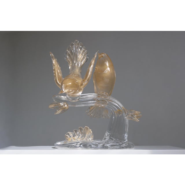 Italian Hand-Blown Murano Glass and 24 Karat Gold Bird Sculpture by Elio Raffaeli, 1970s For Sale - Image 18 of 18