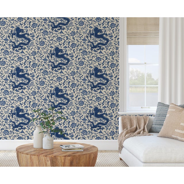 Red by Scalamandre Peel & Stick Wallpaper, Chi’en Dragon, Indigo | Chairish