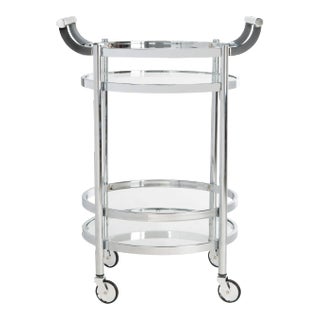 Two Tier Round Glass Bar Cart in Chrome For Sale