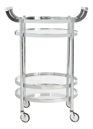 Two Tier Round Glass Bar Cart in Chrome