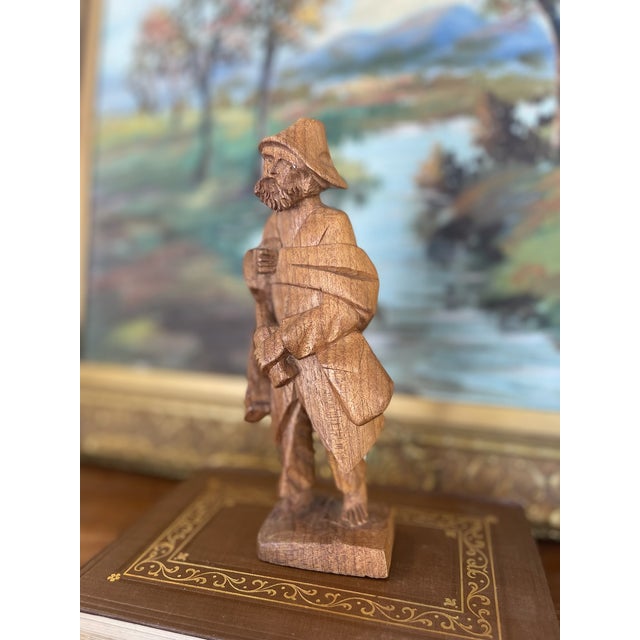 Hand Carved Mid-20th Century Folk Art Wooden Sculpture of Bearded. For Sale - Image 4 of 9