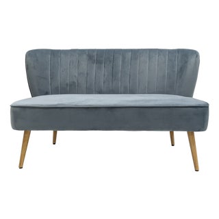 Harlow Pale Blue Velvet Channel Back Wingback Bench For Sale
