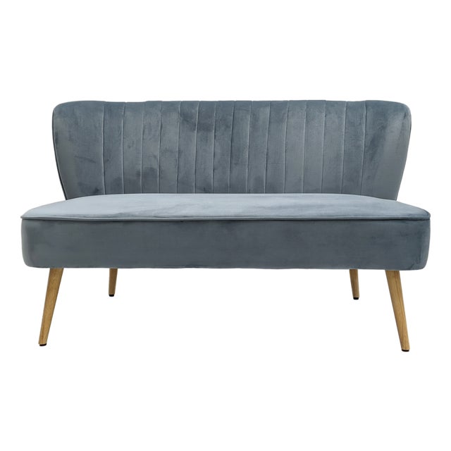 Harlow Pale Blue Velvet Channel Back Wingback Bench For Sale