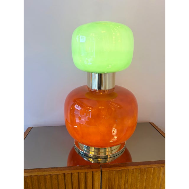 Contemporary Pair of Brass and Green Murano Glass Bulb Shade Lamps, Italy For Sale - Image 6 of 13