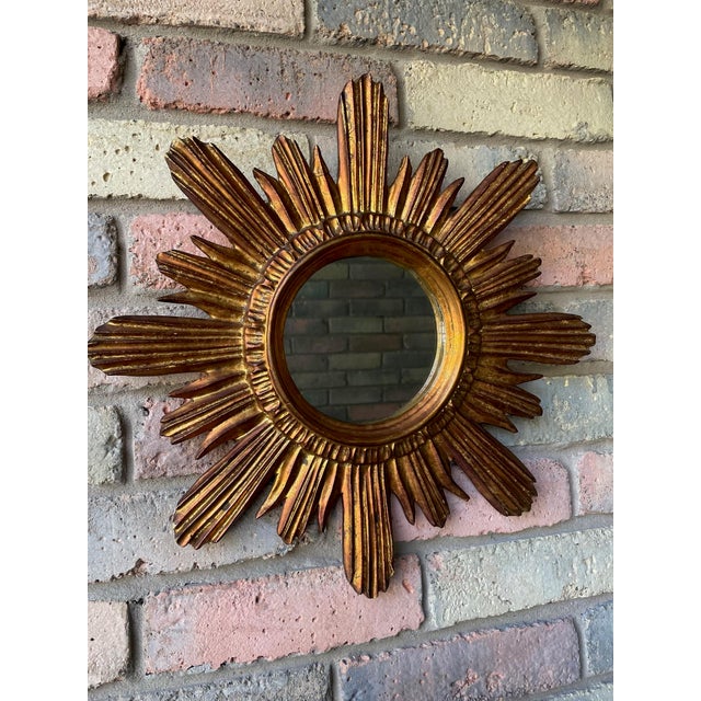 Mid 20th Century French Giltwood Coppery Sunburst Wall Mirror For Sale - Image 14 of 17
